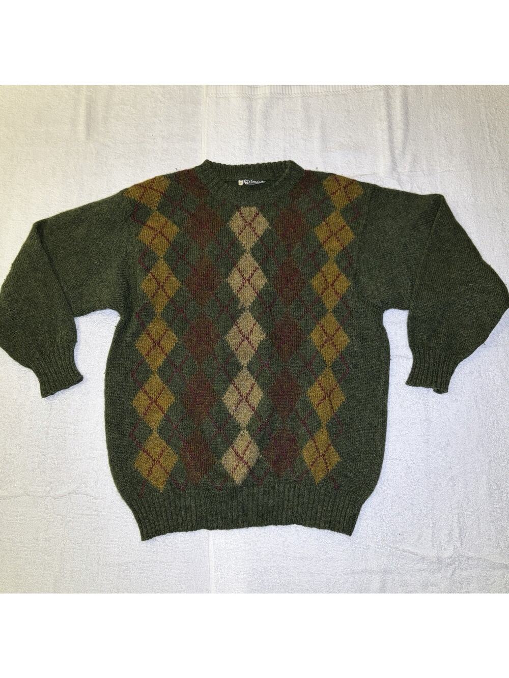 Vintage Misson Argyle Wool Blend Sweater Mens 52 XL Green Crewneck Italy